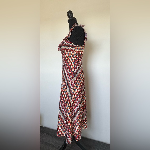 Vintage Midi Dress Hot Kiss Retro Psychedelic Heart Print With Ruffle Straps M - Picture 4 of 14